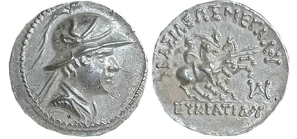 Graeco Baktrian, Eukratides I, Silver Staters, 4.25g, Obv: Diademed bust of Eukratides I i