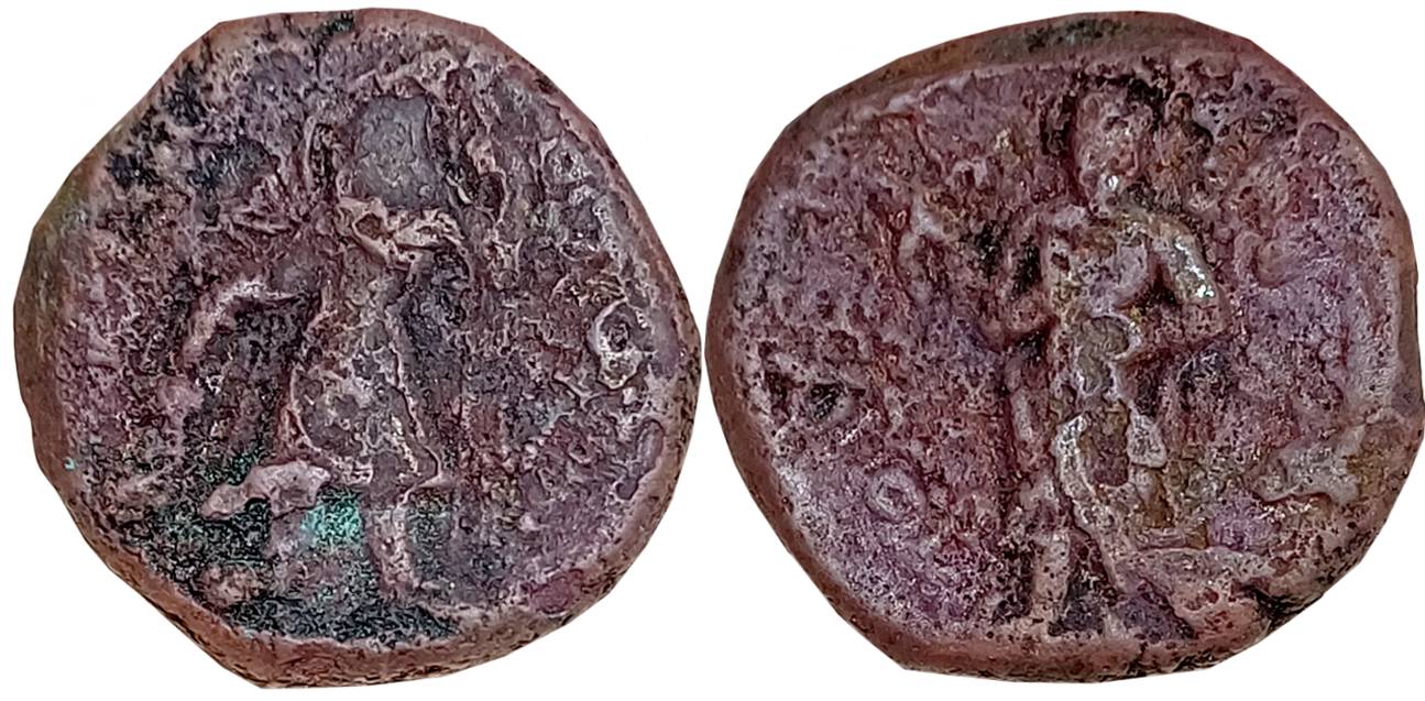 Kushan, Kanishka, Copper, 16.22g, “Sakyamuni Buddha” type, Obv: Bearded King offering at a