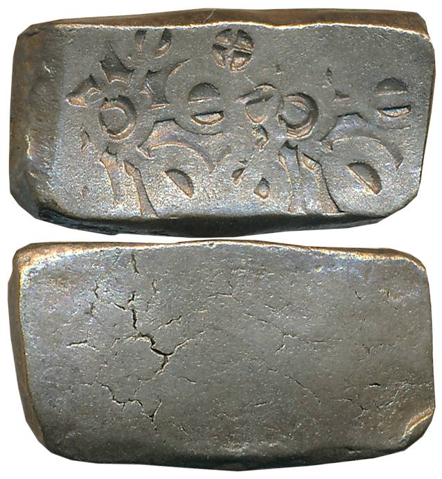 Punch Marked, Attributed to Gandhara Janapada, Silver Short Bent Bar, 11.49g, Uniface, Six