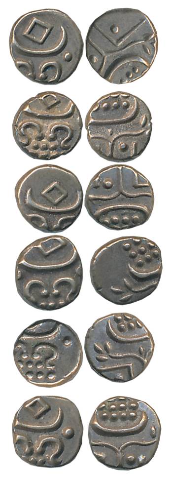 Marthanda Varma, Silver Chuckrams (6), Stylized depiction of Vishnupadam on obverse (KM# 1