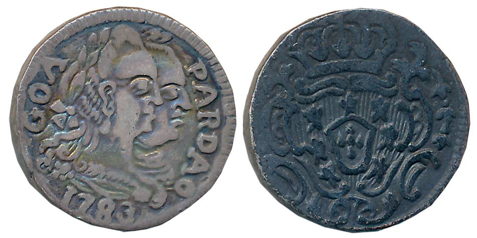 Goa, D. Maria I & Pedro III, Silver Pardau - 300 Reis, 5.27g, 1783, Obv: Conjoined bust to