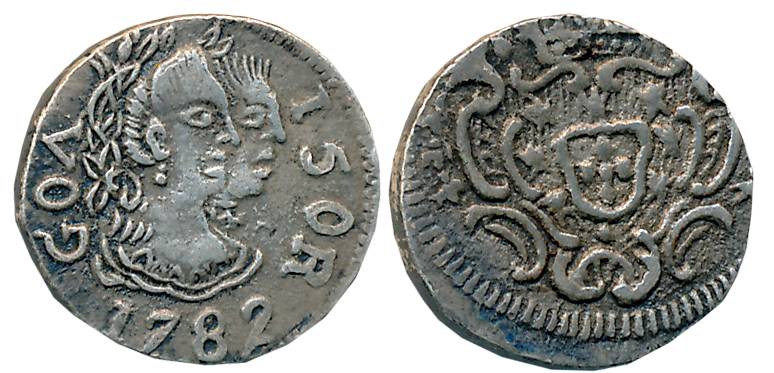 Goa, D. Maria I & Pedro III, Silver 1/2 Pardau - 150 Reis, 2.68g, 1782, Obv: Conjoined bus