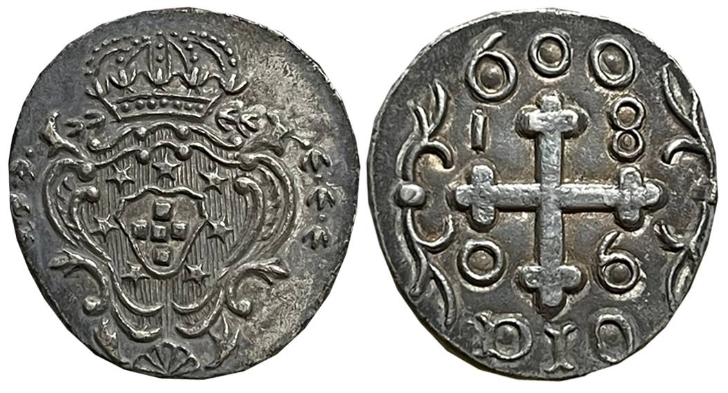 Diu, D. Maria I, Silver Rupia- 600 Reis, 8.54g, 1806, Obv: Crowned arms, Rev: Date in Angl