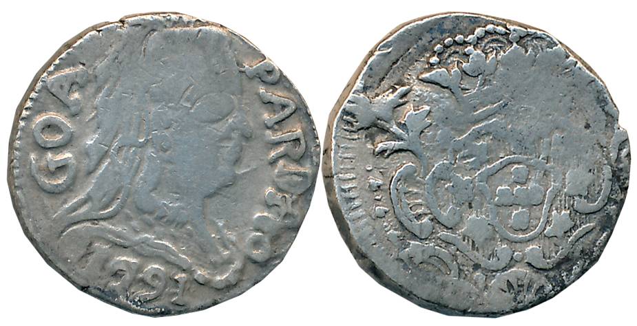 Goa, D. Maria I, Silver Pardau- 300 Reis, 5.39g, 1791, Obv: Bust of Maria I to right, Rev: