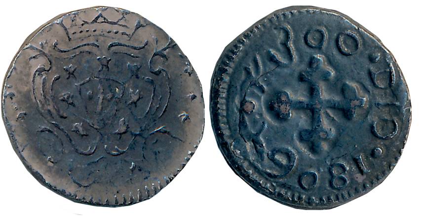 Diu, D Maria I, Silver Pardau- 300 Reis, 3.80g, 1806, Obv: Crowned arms, Rev: Cross surrou