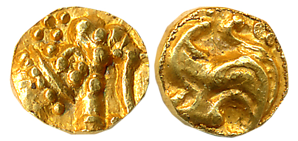 Gangas of Talakadu, Gold Gajapati Fanam, 0.34g, Obv: An ornate Elephant standing to right,