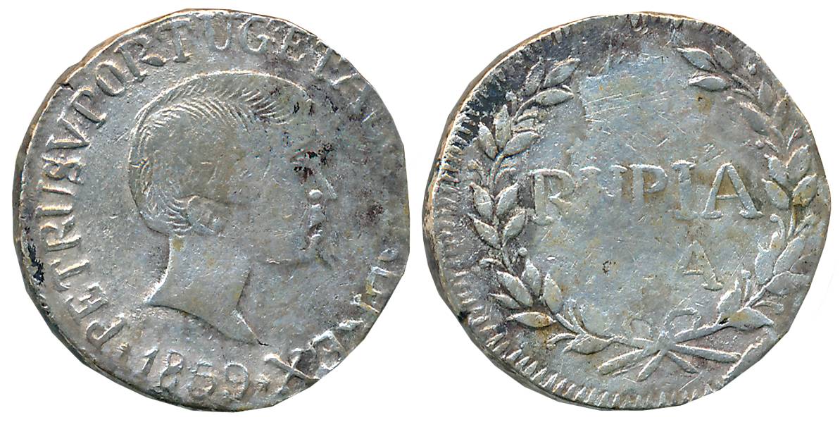 Goa, D. Pedro V, Silver Rupia- 600 Reis, 10.73g, 1859, Obv: Bust to right, legend around, 