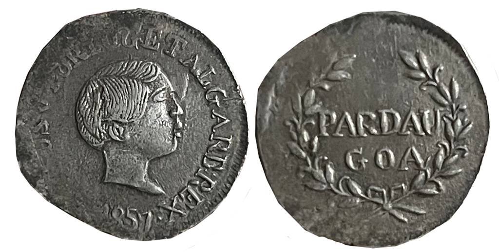 Goa, D. Pedro V, Silver Pardau - 300 Reis, 5.40g, 1857, Obv: Bust of Pedro V to right, Rev
