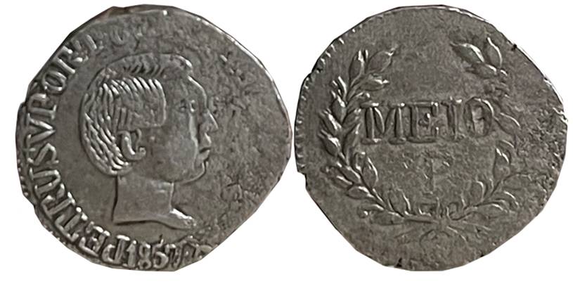 Goa, D. Pedro V, Silver Meio Pardau- 150 Reis, 2.80g, 1857, Obv: Bust of Pedro V to right,