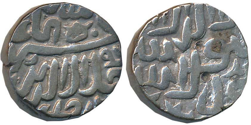 Akbar, Silver Reduced Tanka, 7.03g, “Kalima” type, Ujjain Mint, AH 97X (KM# 75.1). Very fi