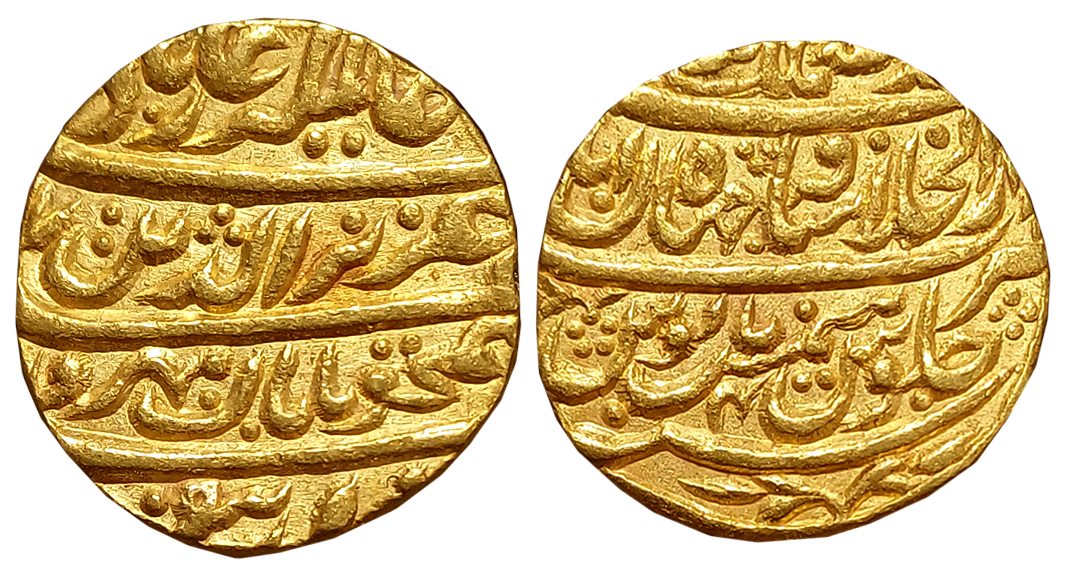 Shahjahanabad, Gold Mohur, 10.91g, in the name of Alamgir II, AH (11)70/ RY 4, Obv: Persia