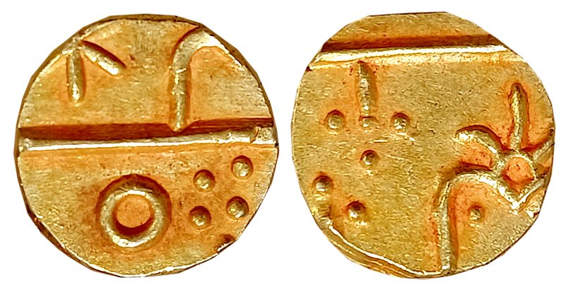 Chandori, Gold, 2/3 Mohur, 7.78g, Udaipur Mint (KM# Y# 6). About uncirculated, rare. This 