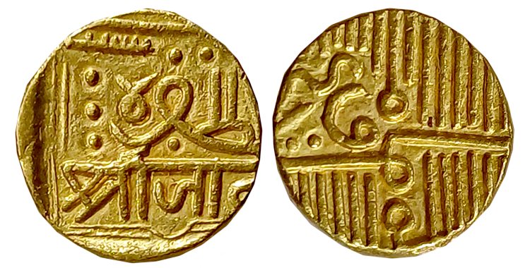 Jam Sri Vibhaji, Gold Kori, 6.41g, in the name of Jam and Muzaffar Shah III (The last sult