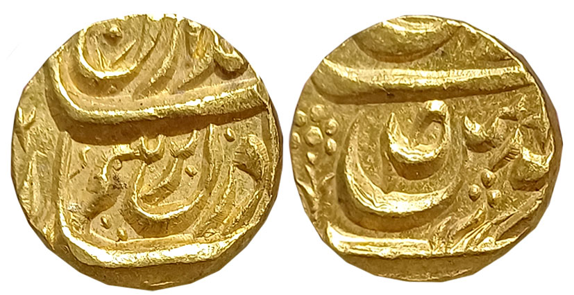 Amar Singh, Gold Mohur, 10.74g, in the name of Ahmad Shah Durrani, letter “suaad” within t