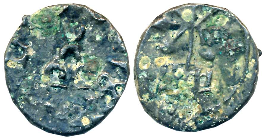 Maharathis in Central Maharashtra, Sirimata, round shape Alloyed Copper, 3.80g, “Three arc