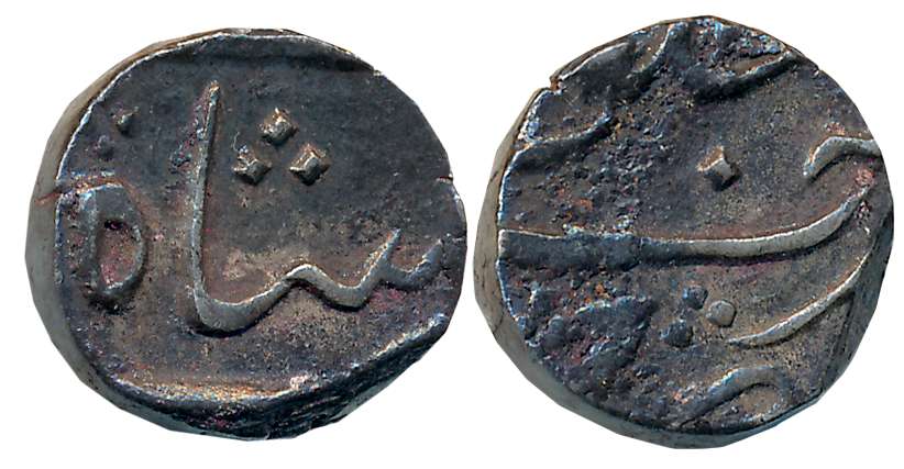 Imtaya ud Daula, Silver 1/2 Rupee, Bharuch Mint, in the name of Shah Alam II (KM# A36). Sl