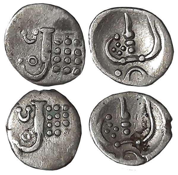 Silver 2 Puttuns (2), Obv: Sun & Moon above lazy J & dots, Rev: Conch shell (KM# 6). Very 