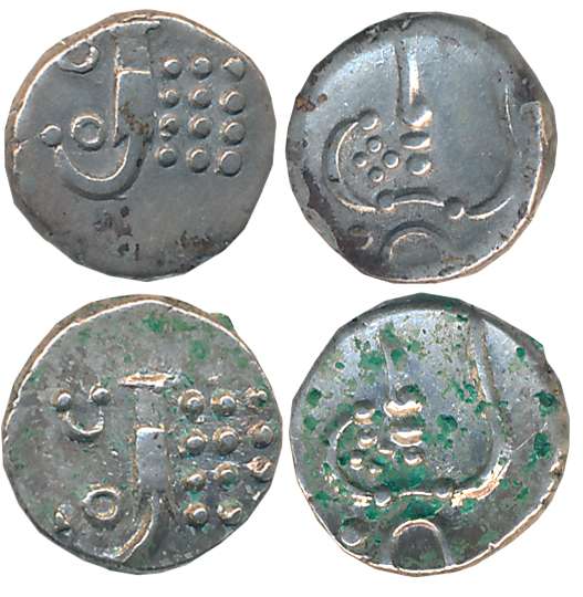Silver 2 Puttuns (2), 1.04g, 1.09g, Obv: Sun & Moon above lazy J & dots, Rev: Conch shell 