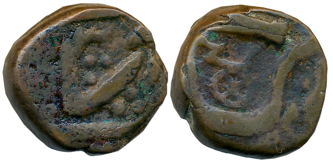 Copper 1/2 Anna,14.65g, in the name of Shah Alam II, RY 3X, cannon on reverse (KM# 95.5 ty