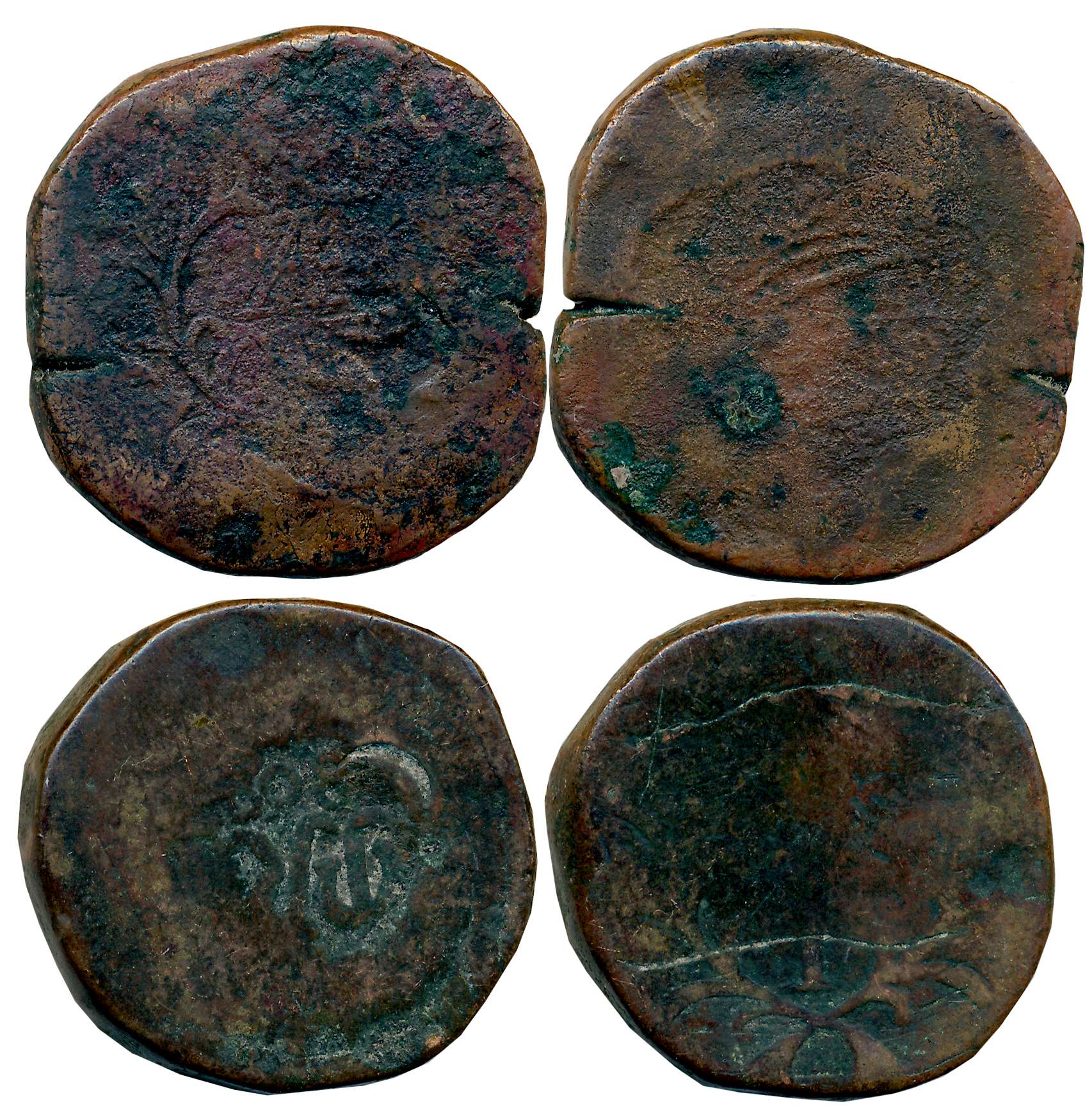 Goa, D. Miguel I, Copper Tanga (2), 41.67g, 37.50g. Fine to very fine. 2 coins.
