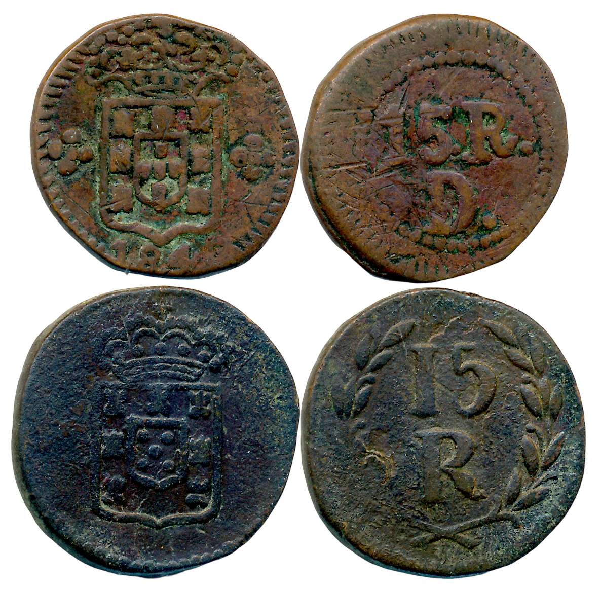 D. Maria II, Copper 15 Reis (2), 9.23g, 6.84g, Obv: Crowned arms, Rev: Value. Very fine. 2
