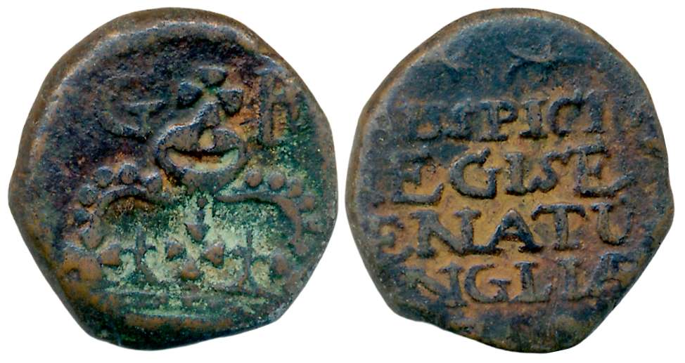 Copper 1/2 Pice, 8.66g, Obv: British crown, Rev: Latin legend “Auspicio/ Regis Et/ Senatus