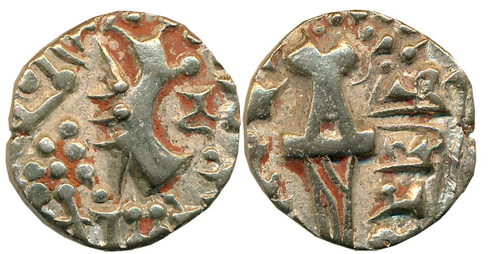 Karkotaka’s of Kashmir, Pratapaditya, Debased Gold Dinar, 7.94g, Obv: Crude representation