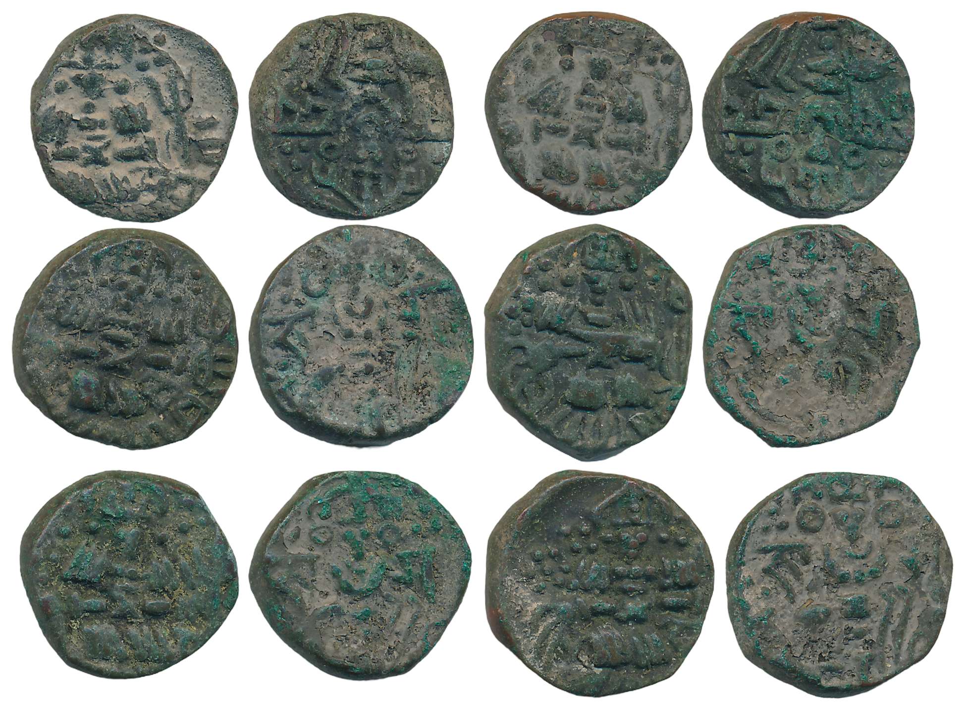 Hindu Kings of Kashmir, Copper Dinar (6), Obv: King standing performing sacrifice, Rev: Se