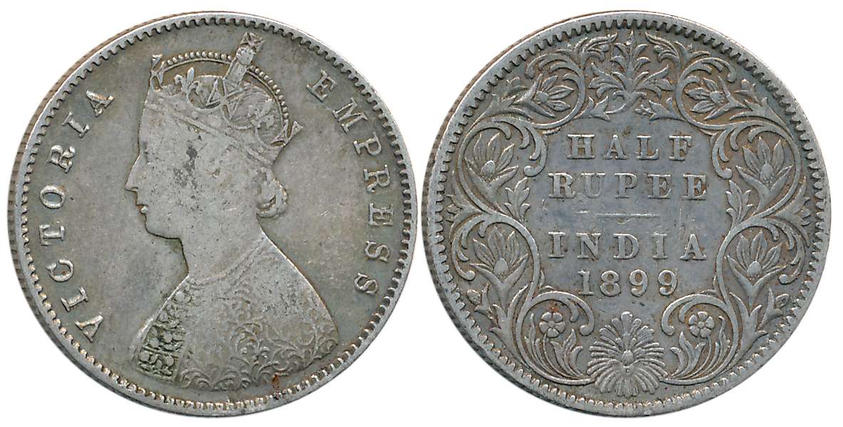 Victoria Empress, Silver 1/2 Rupee, 1899, Calcutta Mint. Very fine.