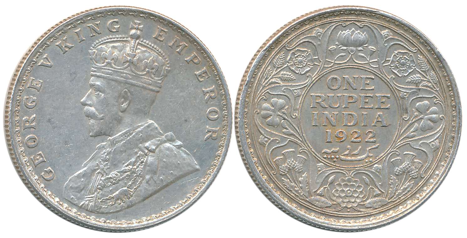 George V, Silver Rupee, 1922, Bombay Mint. Very fine+, scarce.