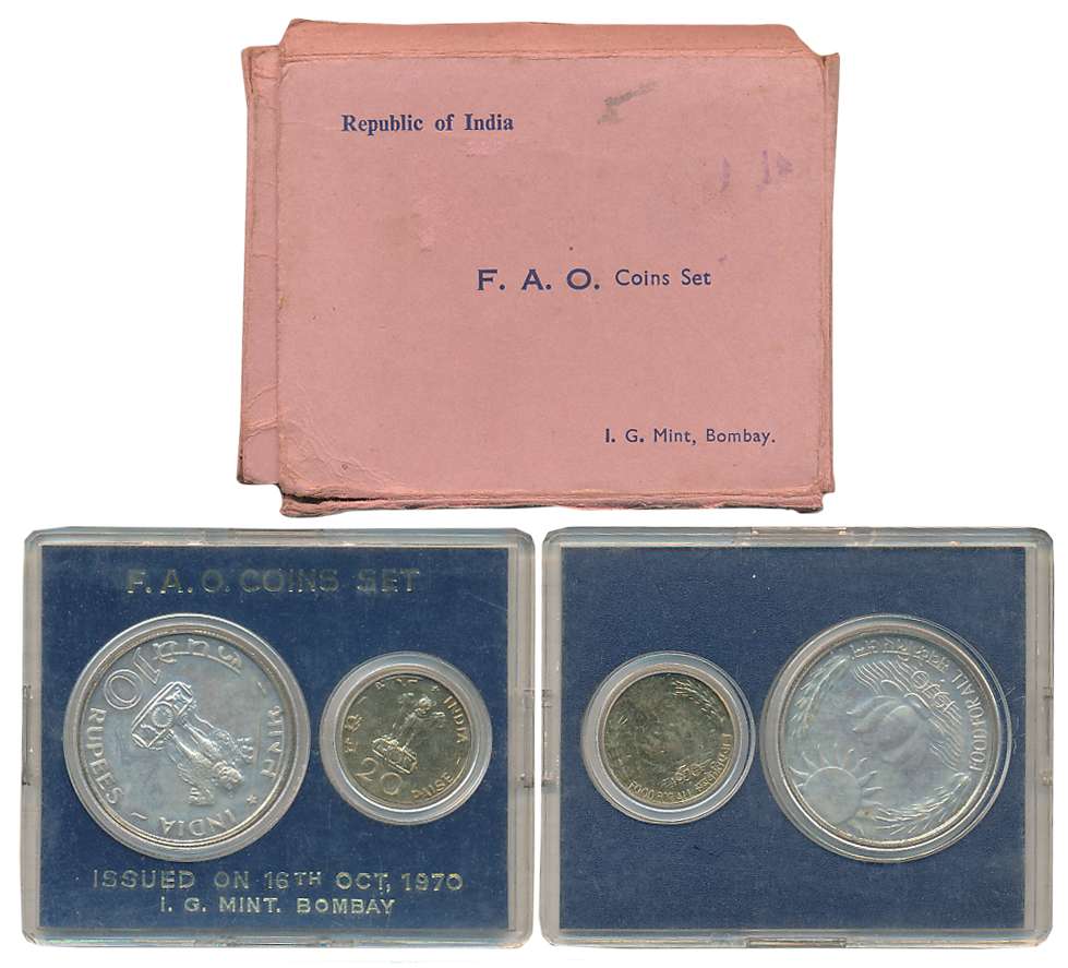 1970, Uncirculated Set of 2, Rupees 20 & 10 (F.A.O.), “Food For All”, Bombay Mint (RB# 24)