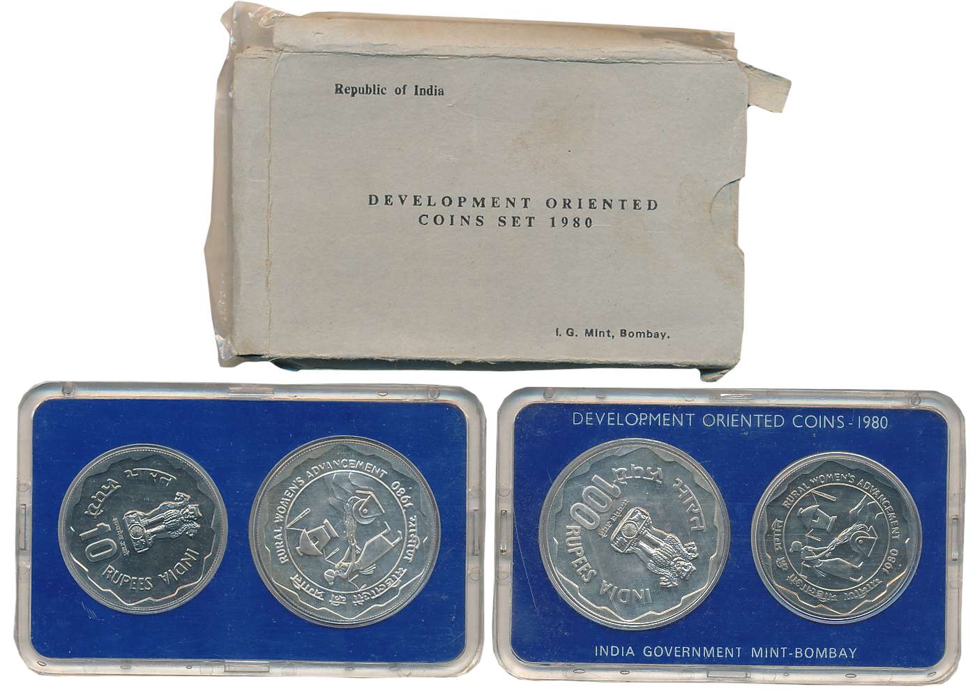 1980, Uncirculated Set of 2, Rupees 100 & 10, “Rural Women’s Advancement”, Bombay Mint (RB