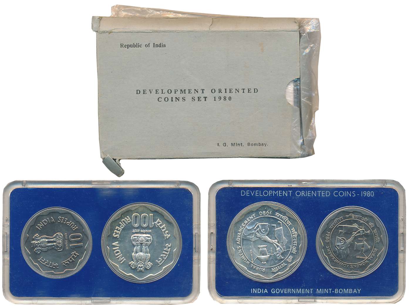 1980, Uncirculated Set of 2, Rupees 100 & 10, “Rural Women’s Advancement”, Bombay Mint (RB