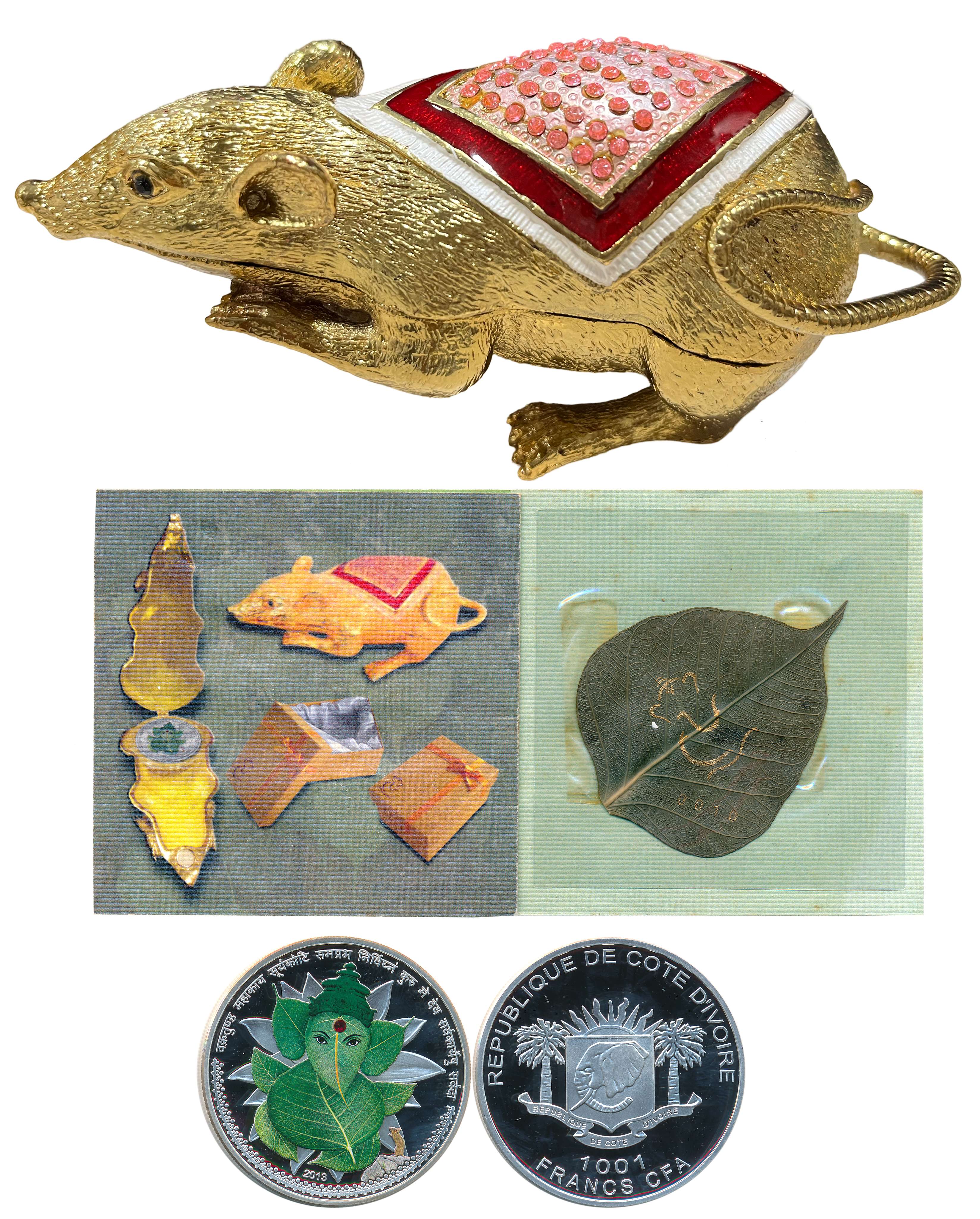 Ivory Coast, Silver 1001 Frances CFA, Partially coloured with Swarovski Element Mouse shap