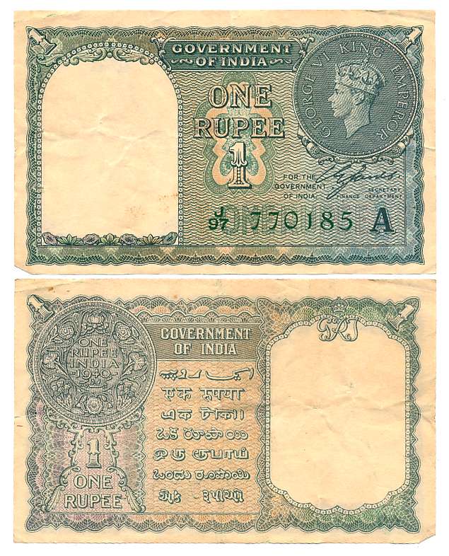 George VI, Rupee 1, Type 4.1, 1940, Signed C.E. Jones, Prefix J/97, inset A, Serial number