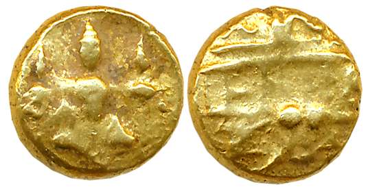 Vijaynagar Empire, Tirumalaraya, Gold Varaha- Hon, 3.43g, Obv: God Rama is seated wearing 