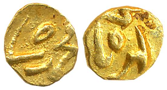 Muhammad Shah, Gold 1/2 Fanam, 0.19g, Karpa Mint, complete Mint name on reverse (KM# C440.