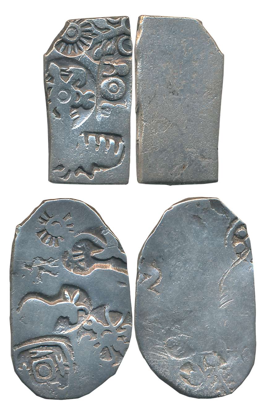 Punch Marked, Attributed to Magadha Janapada, Silver Karshapana (2), 3.26g, 3.42g (Rajgor 