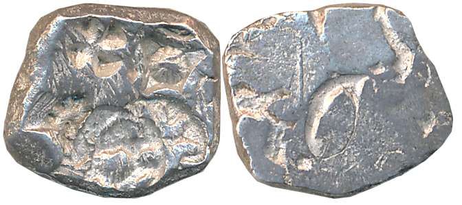 Punch Marked, Attributed to Pauravas of Kaushambi, Silver 1/2 Karshapana, 2.15g, Uniface, 