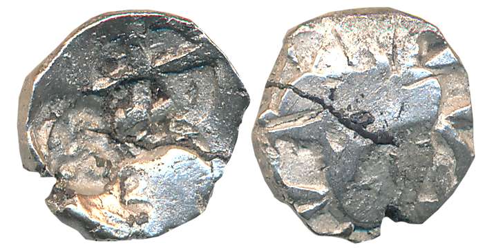 Punch Marked, Attributed to Pauravas of Kaushambi, Silver 1/2 Karshapana, 1.87g, Uniface, 
