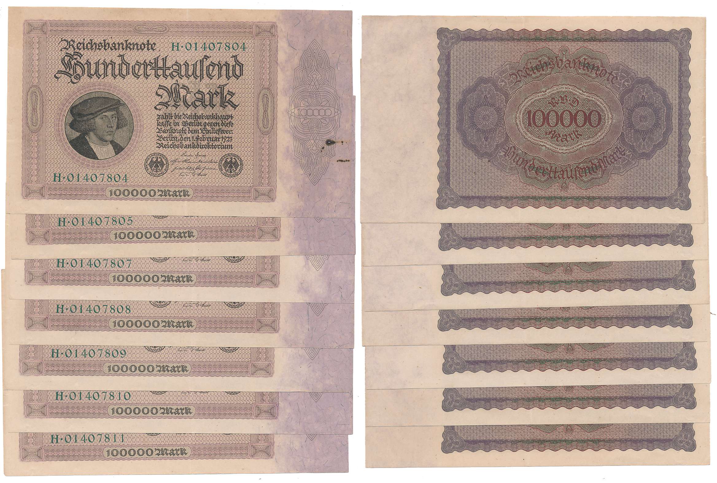 Germany, Inflation Notes, 100000 Mark (7 consecutive Notes), Reichsbanknote, Obv: Portrait
