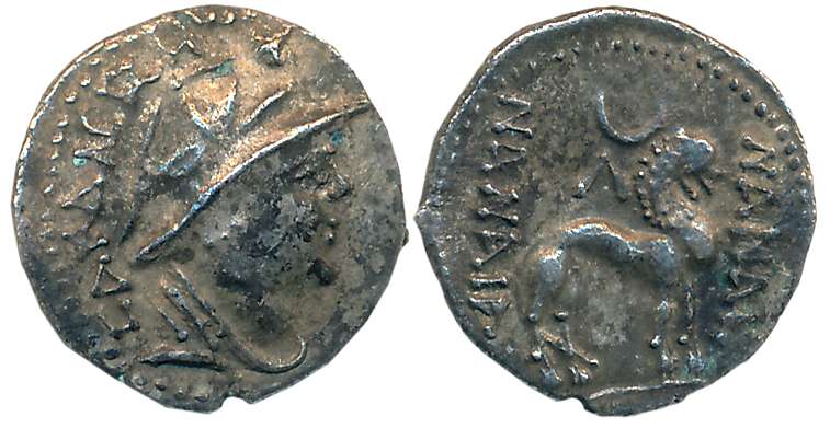 Yuezhi, Sapalbizes (Sapadbizes), Silver Hemidrachm, 1.81g, Obv: Helmeted bust to right, Gr