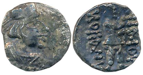 Kushans, Heraios, Silver Obol, 0.65g, “Heraus” type, struck in the Transoxiana/Bactria reg