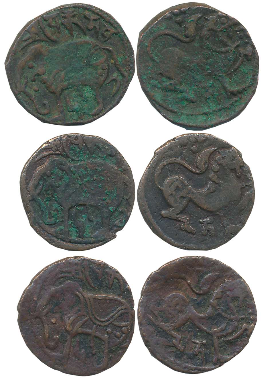 Hindu Shahis, Shri Vakkadeva, Copper Jital (3), 3.10g, 2.16g, 1.90g, Obv: Elephant to left
