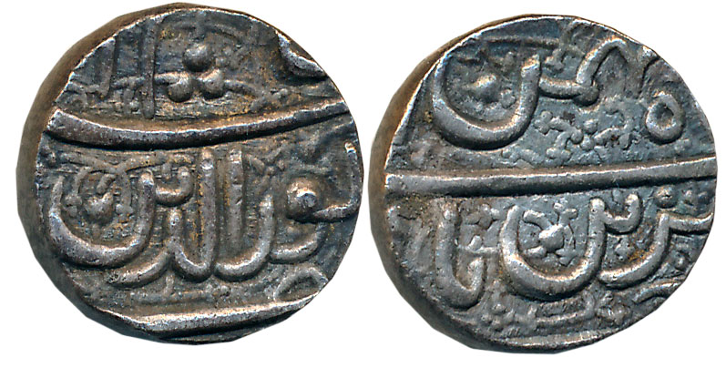Jahangir, Silver 1/2 Rupee, 5.67g, “Muzaiyan” Couplet, Ahmedabad Mint, Ilahi Month Bahaman