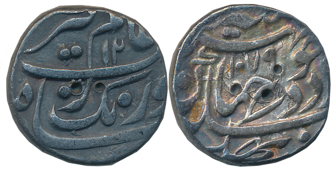 Aurangzeb, Silver Rupee, 10.70g, Bhakkar Mint, AH 1079/ RY 12, Obv: Couplet reads from top