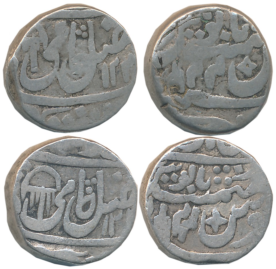Silver Rupees (2), 10.39g, 10.52g, in the name of Shah Alam II, AH 12XX/ RY 44, Katar on r
