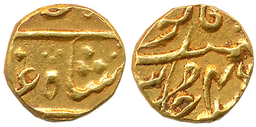 Mumbai, Gold 1/15 Mohur- Rupee, 0.77g, in the name of Shah Alam II, RY 46. Extremely fine.