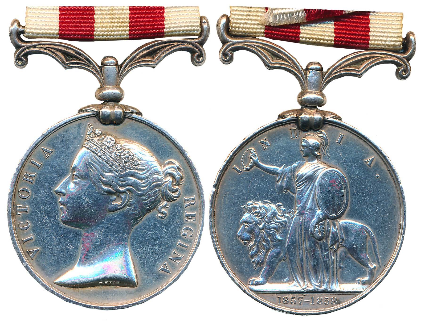 Indian Silver Mutiny Medal, Silver, 36.77g, Obv: Victoria bust, Rev: Goddess of Victory wi