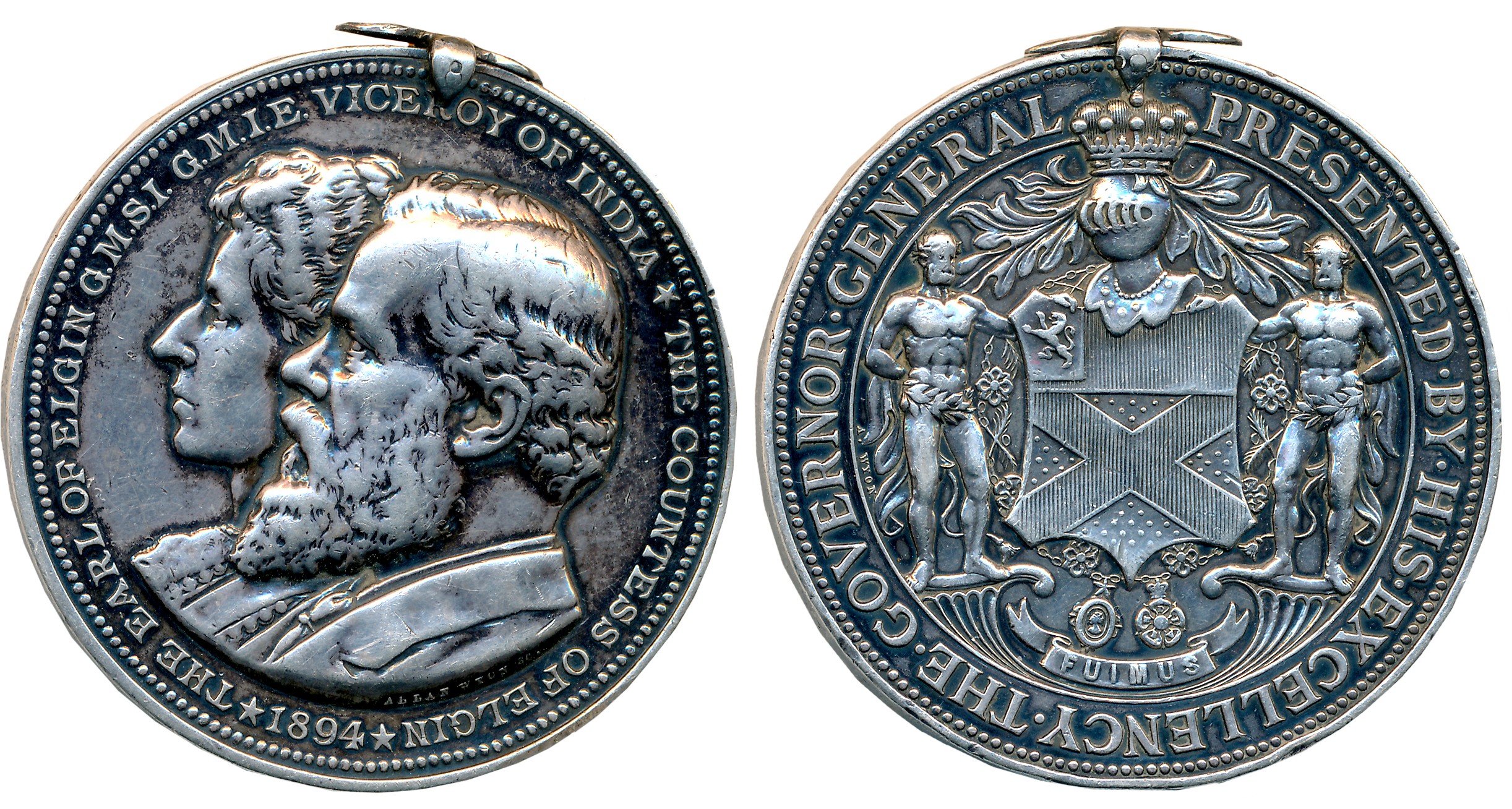 Elgin’s Viceroy Silver Medal, 74.58g, 1894, “Viceroy of Elgin”, Obv: Conjoined busts of th